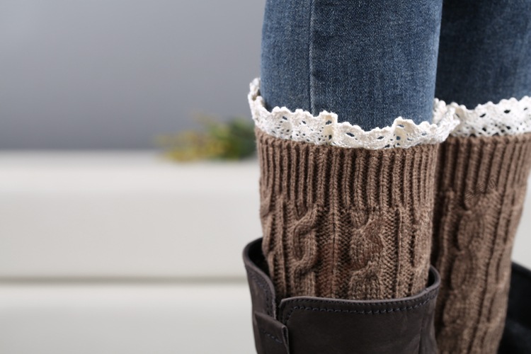 Womens Lace Trim Knit Boot Cuffs Crochet Thermal Short Leg Warmer Boot Toppers